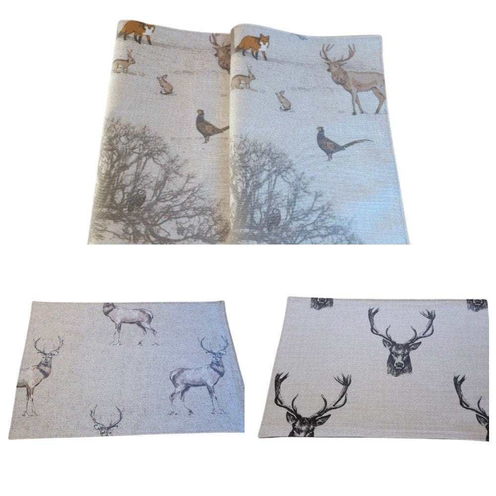 Christmas Stag Fabric Placemats , Stags Placemats , Wildlife Placemats 100% Cotton Handmade - CushionCoverAndDecor