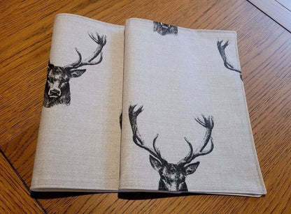 Christmas Stag Fabric Placemats , Stags Placemats , Wildlife Placemats 100% Cotton Handmade - CushionCoverAndDecor