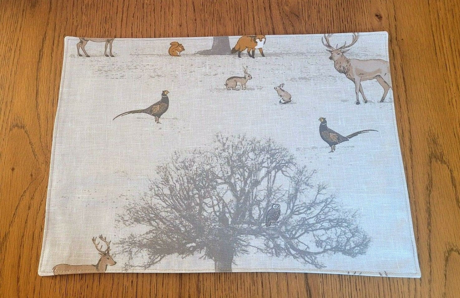 Christmas Stag Fabric Placemats , Stags Placemats , Wildlife Placemats 100% Cotton Handmade - CushionCoverAndDecor