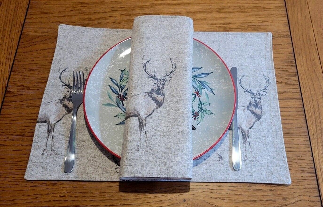 Christmas Stag Fabric Placemats , Stags Placemats , Wildlife Placemats 100% Cotton Handmade - CushionCoverAndDecor