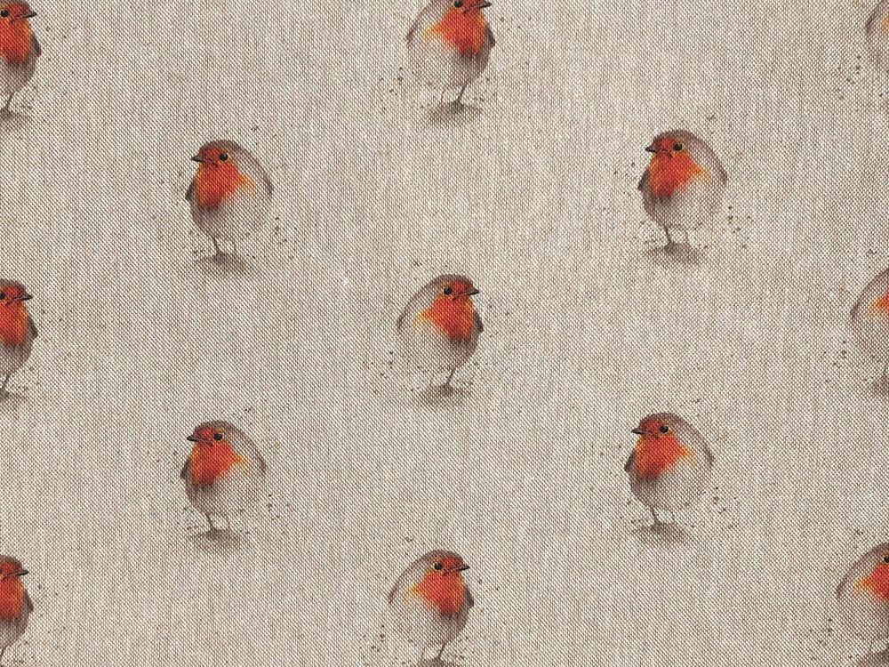 Christmas Tablecloth Linen Red Beige Robin Bird Design 100% Cotton Handmade - CushionCoverAndDecor