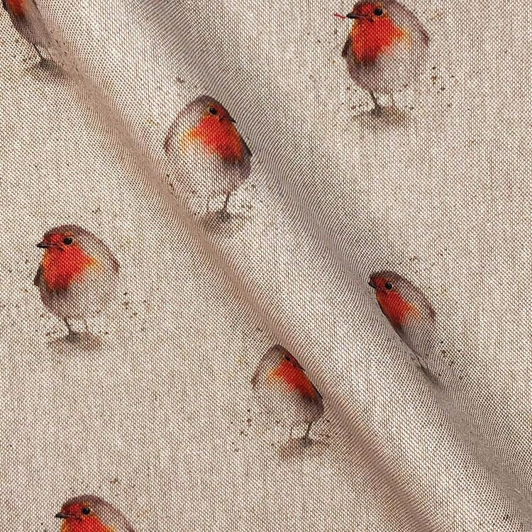 Christmas Tablecloth Linen Red Beige Robin Bird Design 100% Cotton Handmade - CushionCoverAndDecor