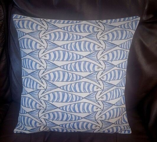 Cornish Sardines Cushion Cover , Seaside Fish Nautical Pillow cover , Navy Indigo Blue Fish Cushion Cover 14" 16" 17" 18" 20" 22" 24" 26" - CushionCoverAndDecor