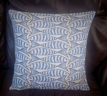Cornish Sardines Cushion Cover , Seaside Fish Nautical Pillow cover , Navy Indigo Blue Fish Cushion Cover 14" 16" 17" 18" 20" 22" 24" 26" - CushionCoverAndDecor