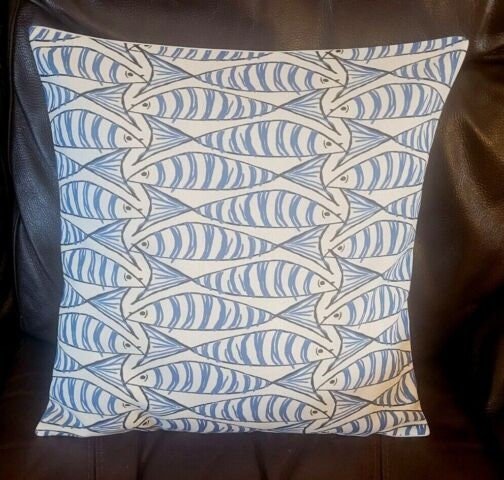 Cornish Sardines Cushion Cover , Seaside Fish Nautical Pillow cover , Navy Indigo Blue Fish Cushion Cover 14" 16" 17" 18" 20" 22" 24" 26" - CushionCoverAndDecor