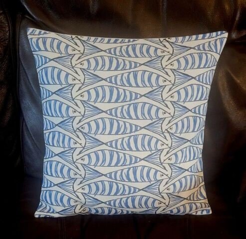 Cornish Sardines Cushion Cover , Seaside Fish Nautical Pillow cover , Navy Indigo Blue Fish Cushion Cover 14" 16" 17" 18" 20" 22" 24" 26" - CushionCoverAndDecor