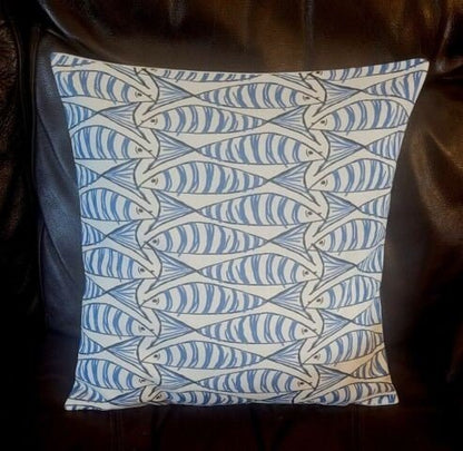 Cornish Sardines Cushion Cover , Seaside Fish Nautical Pillow cover , Navy Indigo Blue Fish Cushion Cover 14" 16" 17" 18" 20" 22" 24" 26" - CushionCoverAndDecor