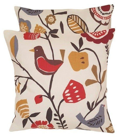 Cushion Cover 10" 12" 14" 16" 17" 18" 20" 22" 24" 26" Clarke & Clarke Folki Indigo Cranberry Red Bird Floral Design 100% Cotton Handmade - CushionCoverAndDecor