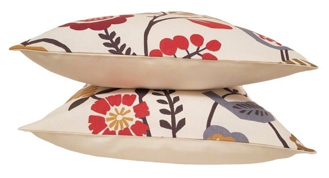 Cushion Cover 10" 12" 14" 16" 17" 18" 20" 22" 24" 26" Clarke & Clarke Folki Indigo Cranberry Red Bird Floral Design 100% Cotton Handmade - CushionCoverAndDecor