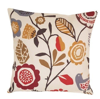 Cushion Cover 10" 12" 14" 16" 17" 18" 20" 22" 24" 26" Clarke & Clarke Folki Indigo Cranberry Red Bird Floral Design 100% Cotton Handmade - CushionCoverAndDecor