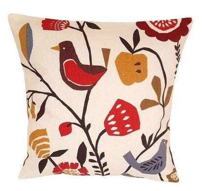 Cushion Cover 10" 12" 14" 16" 17" 18" 20" 22" 24" 26" Clarke & Clarke Folki Indigo Cranberry Red Bird Floral Design 100% Cotton Handmade - CushionCoverAndDecor