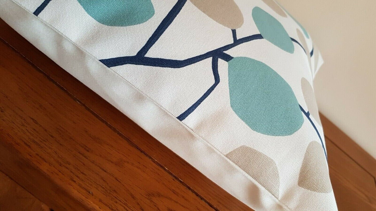 Cushion Cover 10" 12" 14" 16" 17" 18" 20" 22" 24" 26" Clarke & Clarke Nissa Mineral Blue Beige Leaves Design Handmade 100% Cotton - CushionCoverAndDecor