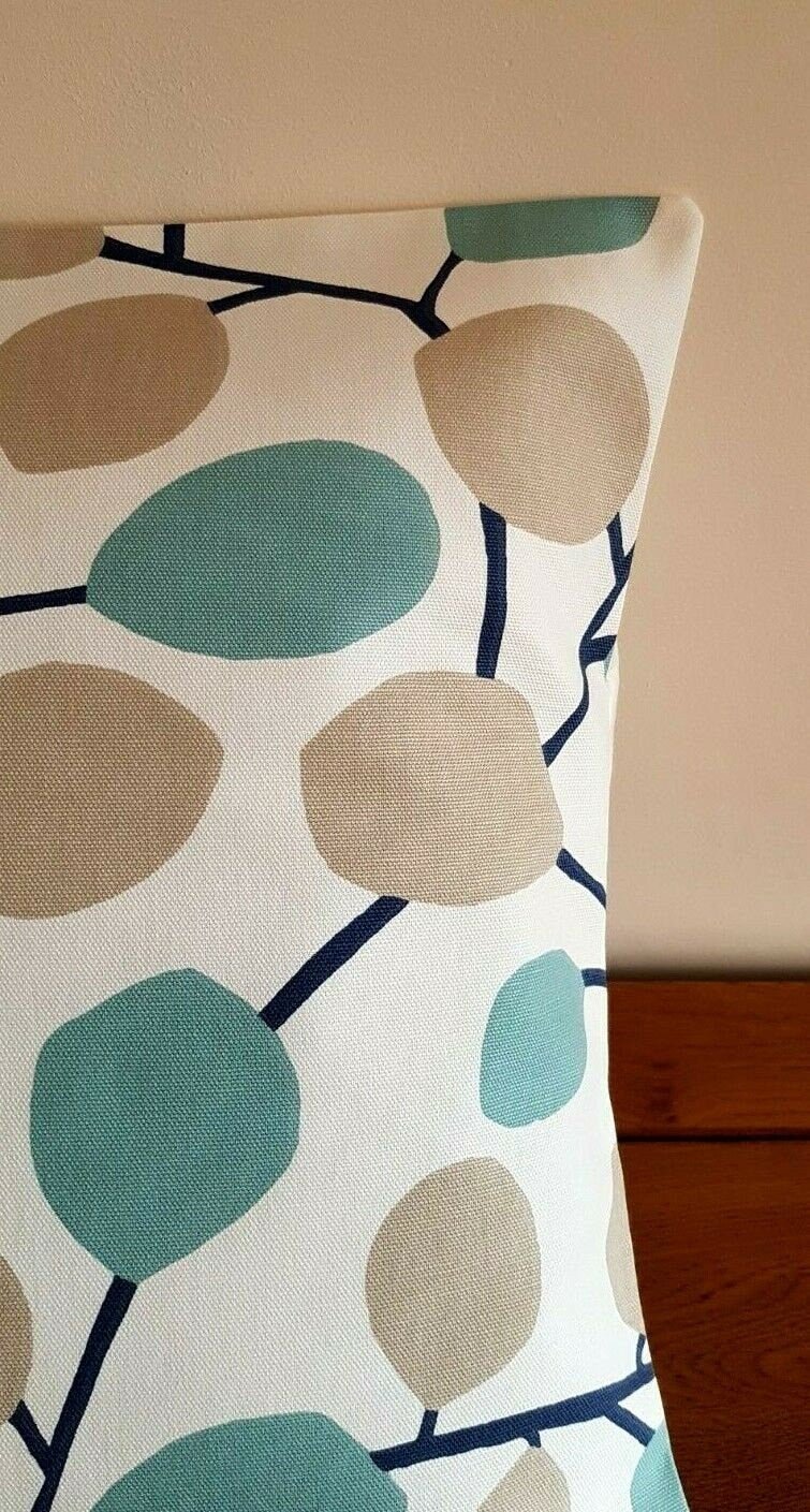 Cushion Cover 10" 12" 14" 16" 17" 18" 20" 22" 24" 26" Clarke & Clarke Nissa Mineral Blue Beige Leaves Design Handmade 100% Cotton - CushionCoverAndDecor