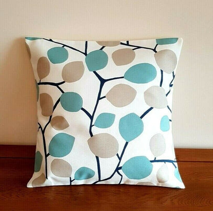 Cushion Cover 10" 12" 14" 16" 17" 18" 20" 22" 24" 26" Clarke & Clarke Nissa Mineral Blue Beige Leaves Design Handmade 100% Cotton - CushionCoverAndDecor