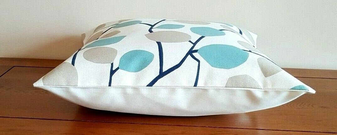 Cushion Cover 10" 12" 14" 16" 17" 18" 20" 22" 24" 26" Clarke & Clarke Nissa Mineral Blue Beige Leaves Design Handmade 100% Cotton - CushionCoverAndDecor