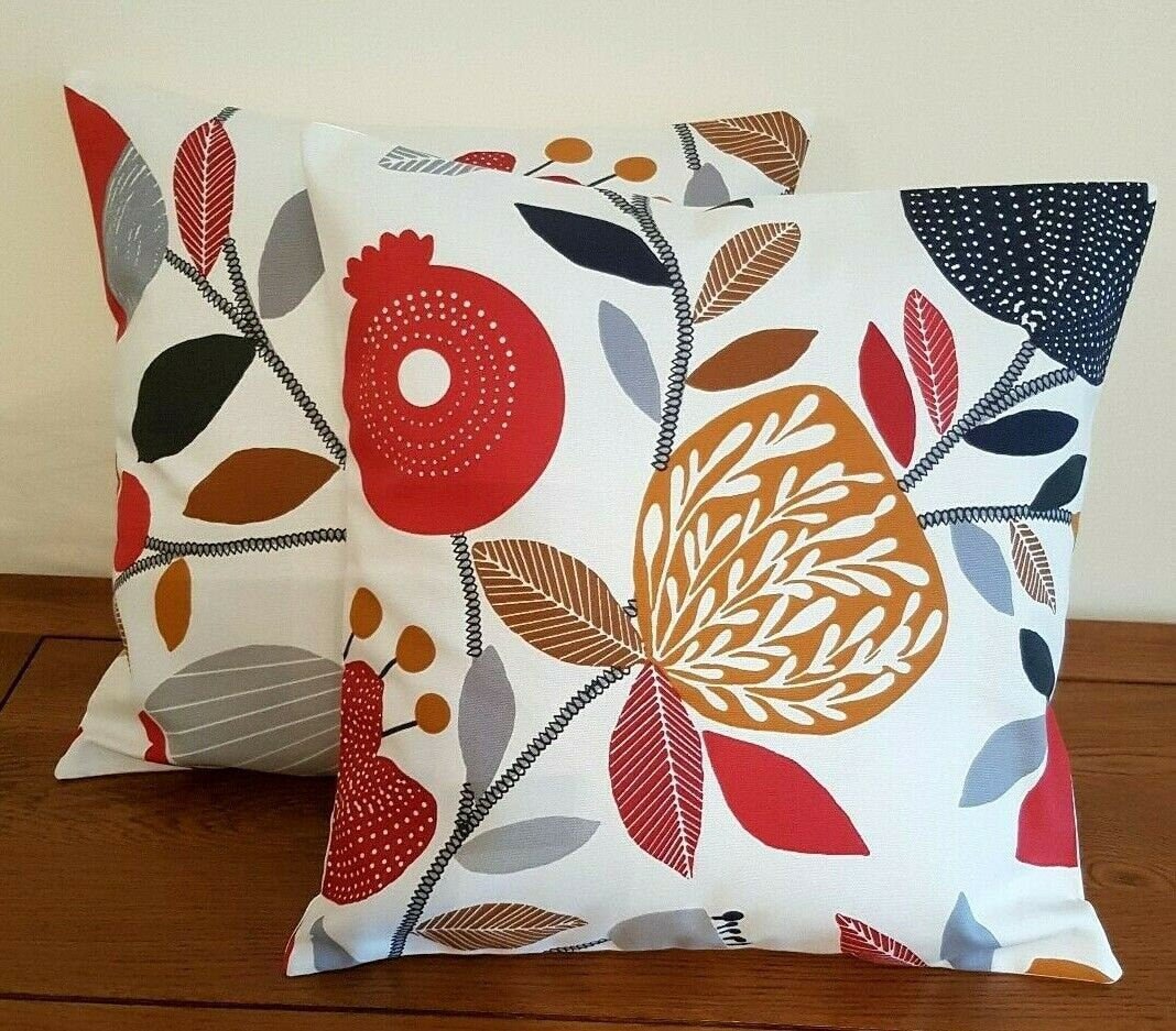 Cushion Cover 10" 12" 14" 16" 17" 18" 20" 22" 24" 26" iLiv Scarlet Red Pomegranate Trail Design Handmade 100% Cotton - CushionCoverAndDecor