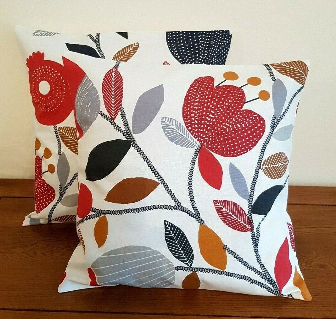 Cushion Cover 10" 12" 14" 16" 17" 18" 20" 22" 24" 26" iLiv Scarlet Red Pomegranate Trail Design Handmade 100% Cotton - CushionCoverAndDecor