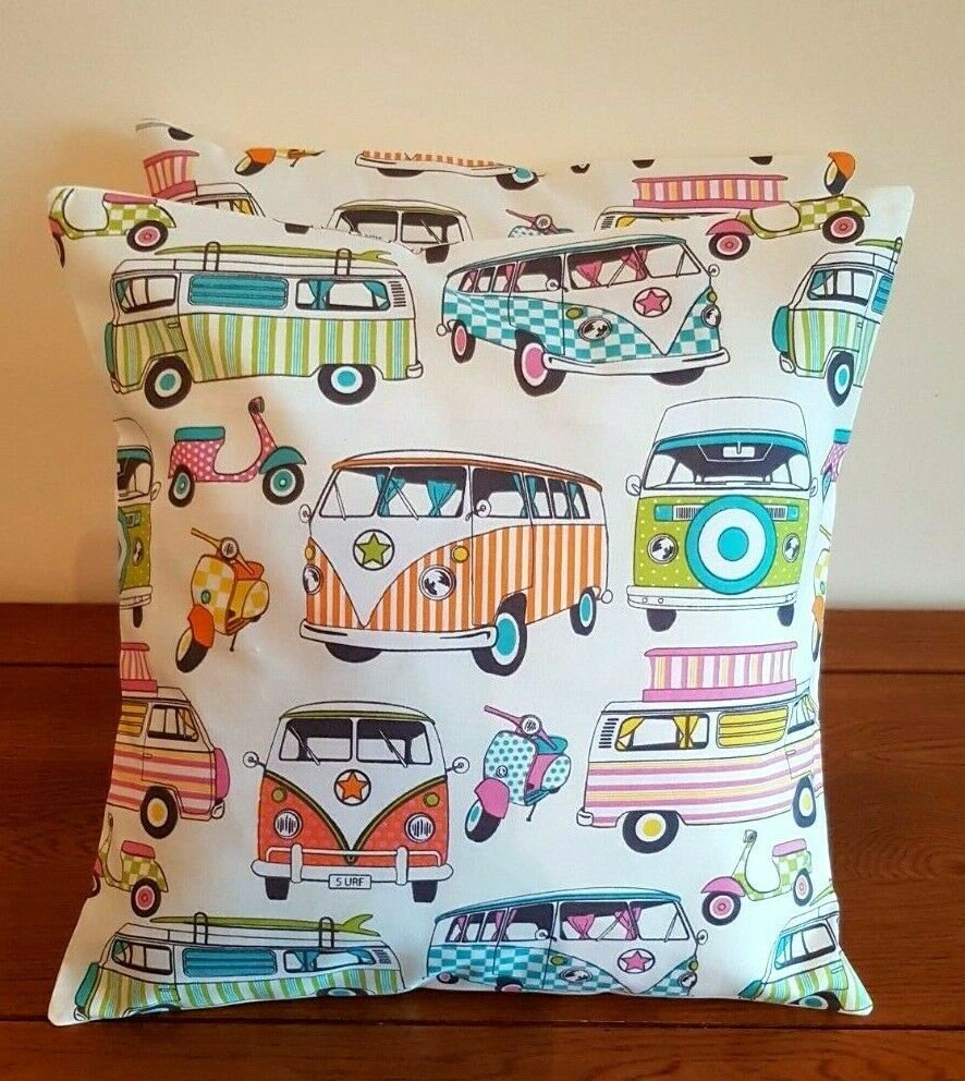 Cushion Cover 10" 12" 14" 16" 17" 18" 20" 22" 24" 26" Lifestyle Happy Camper Van Scooters Tutti Frutti Design Handmade 100% Cotton - CushionCoverAndDecor