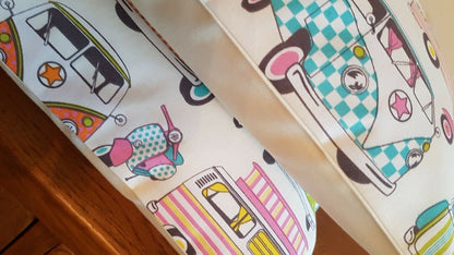 Cushion Cover 10" 12" 14" 16" 17" 18" 20" 22" 24" 26" Lifestyle Happy Camper Van Scooters Tutti Frutti Design Handmade 100% Cotton - CushionCoverAndDecor