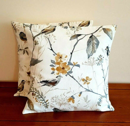 Cushion Cover 10" 12" 14" 16" 17" 18" 20" 22" 24" 26" Prestigious Textiles Beige Yellow Grey Bird Design 100% Cotton Handmade - CushionCoverAndDecor
