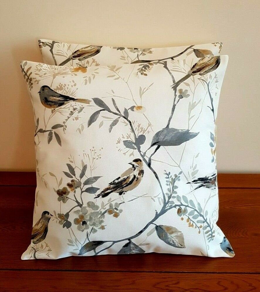 Cushion Cover 10" 12" 14" 16" 17" 18" 20" 22" 24" 26" Prestigious Textiles Beige Yellow Grey Bird Design 100% Cotton Handmade - CushionCoverAndDecor