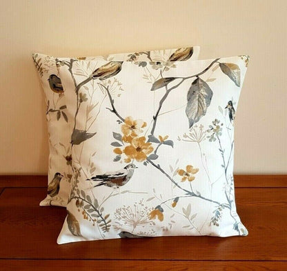 Cushion Cover 10" 12" 14" 16" 17" 18" 20" 22" 24" 26" Prestigious Textiles Beige Yellow Grey Bird Design 100% Cotton Handmade - CushionCoverAndDecor