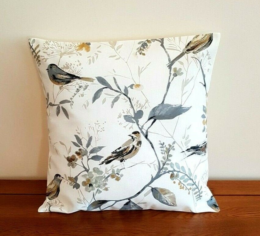 Cushion Cover 10" 12" 14" 16" 17" 18" 20" 22" 24" 26" Prestigious Textiles Beige Yellow Grey Bird Design 100% Cotton Handmade - CushionCoverAndDecor