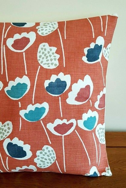 Cushion Cover 10" 12" 14" 16" 17" 18" 20" 22" 24" 26" Prestigious Textiles Clara Coral Reef Blue Floral Design Handmade 100% Cotton - CushionCoverAndDecor