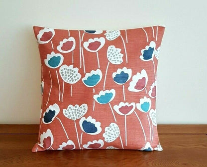 Cushion Cover 10" 12" 14" 16" 17" 18" 20" 22" 24" 26" Prestigious Textiles Clara Coral Reef Blue Floral Design Handmade 100% Cotton - CushionCoverAndDecor