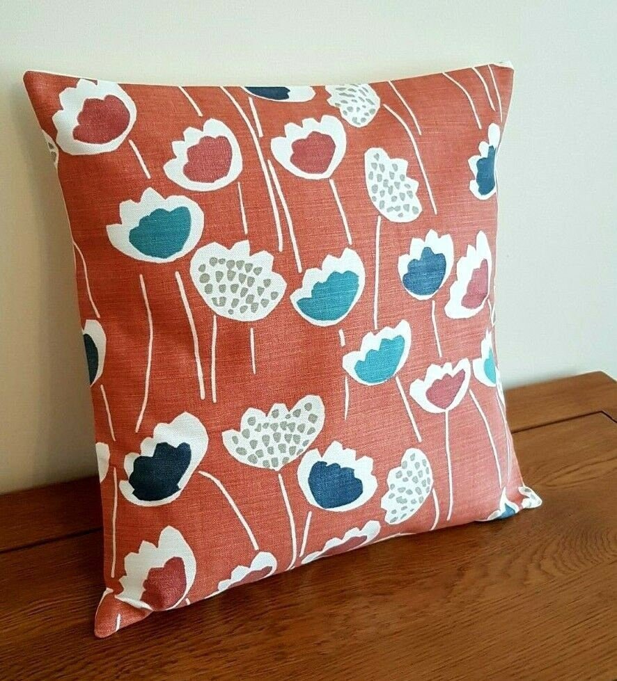 Cushion Cover 10" 12" 14" 16" 17" 18" 20" 22" 24" 26" Prestigious Textiles Clara Coral Reef Blue Floral Design Handmade 100% Cotton - CushionCoverAndDecor