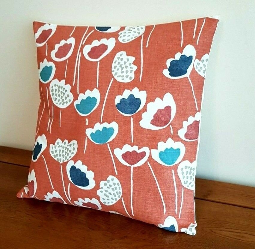 Cushion Cover 10" 12" 14" 16" 17" 18" 20" 22" 24" 26" Prestigious Textiles Clara Coral Reef Blue Floral Design Handmade 100% Cotton - CushionCoverAndDecor