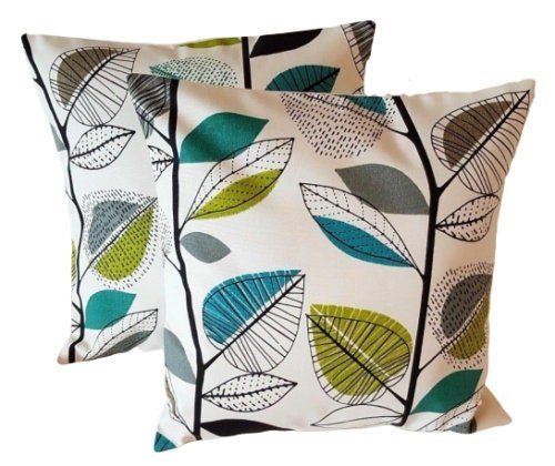 Cushion Cover 10" 12" 14" 16" 17" 18" 20" 22" 24" 26" Prestigious Textiles Green Grey Blue Teal Autumn Leaves Design Handmade 100% Cotton - CushionCoverAndDecor
