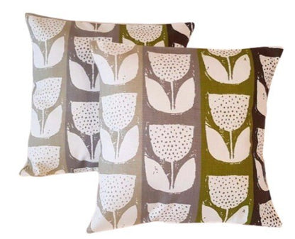 Cushion Cover 10" 12" 14" 16" 17" 18" 20" 22" 24" 26" Prestigious Textiles Pembury Lime Green Grey Tulip Stripe Design 100% Cotton Handmade - CushionCoverAndDecor