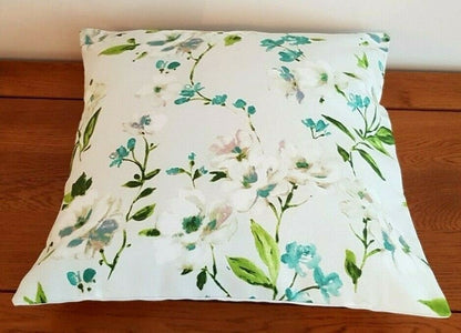 Cushion Cover 10" 12" 14" 16" 17" 18" 20" 22" 24" 26" Prestigious Textiles White Teal Green Blossom Leaf Design Handmade 100% Cotton - CushionCoverAndDecor