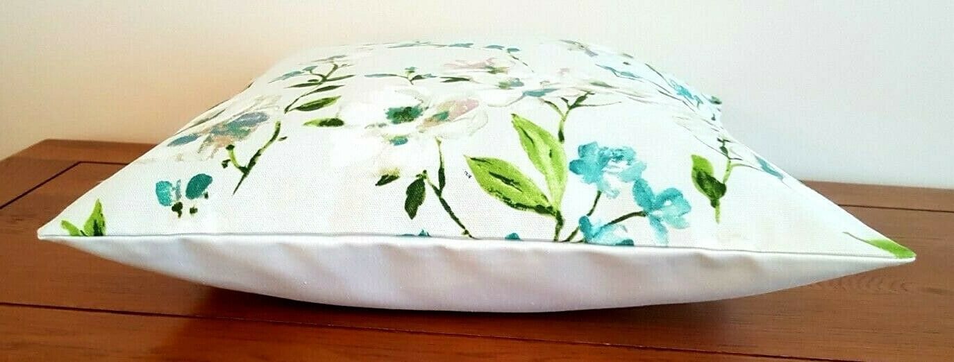 Cushion Cover 10" 12" 14" 16" 17" 18" 20" 22" 24" 26" Prestigious Textiles White Teal Green Blossom Leaf Design Handmade 100% Cotton - CushionCoverAndDecor