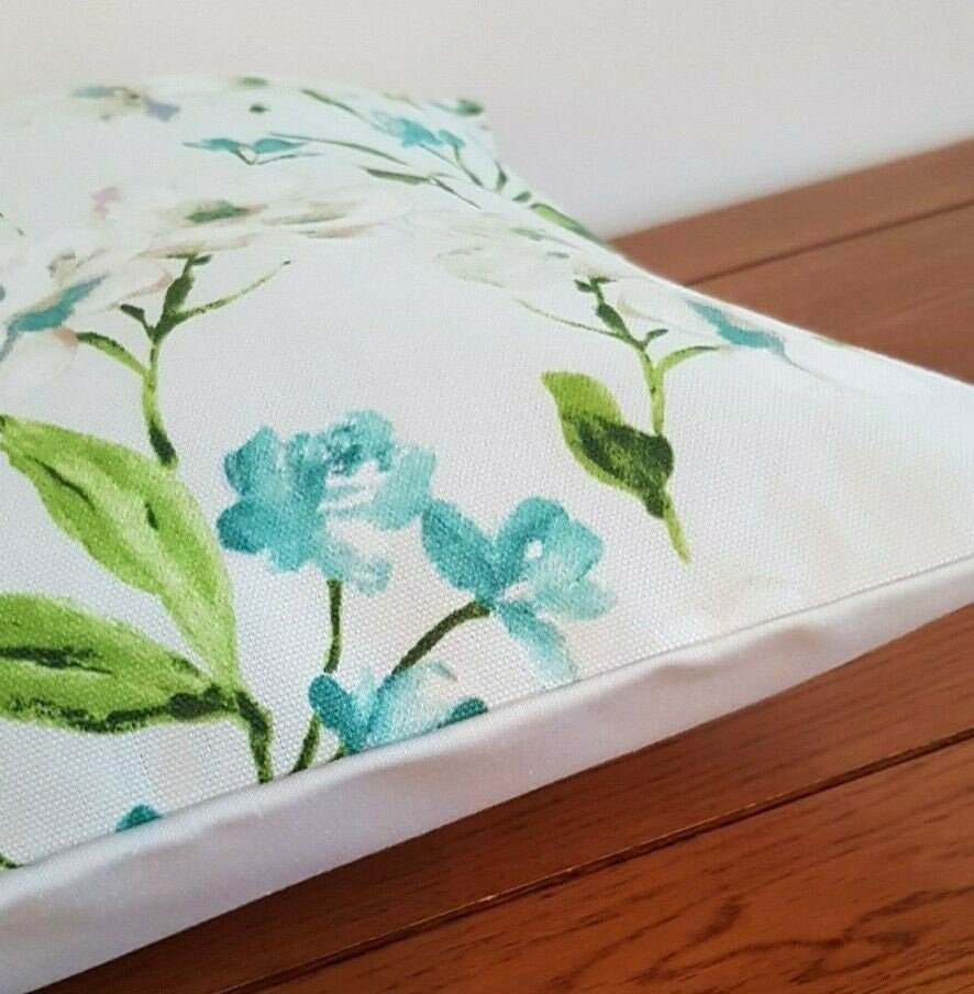 Cushion Cover 10" 12" 14" 16" 17" 18" 20" 22" 24" 26" Prestigious Textiles White Teal Green Blossom Leaf Design Handmade 100% Cotton - CushionCoverAndDecor