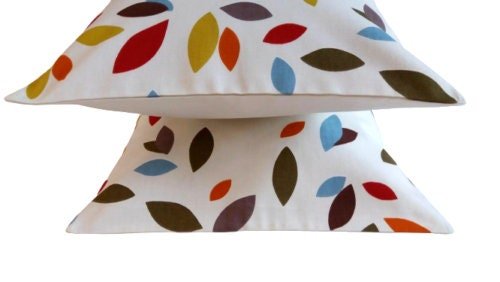 Cushion Cover 10" 12" 14" 16" 17" 18" 20" 22" 24" 26" Scattered Leaves Orange Red Blue Green Leaf Design 100% Cotton Handmade - CushionCoverAndDecor