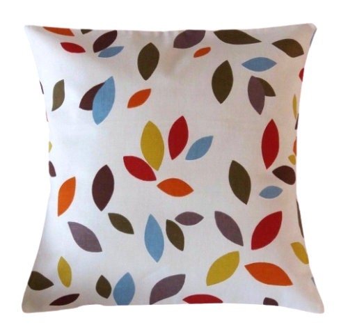 Cushion Cover 10" 12" 14" 16" 17" 18" 20" 22" 24" 26" Scattered Leaves Orange Red Blue Green Leaf Design 100% Cotton Handmade - CushionCoverAndDecor