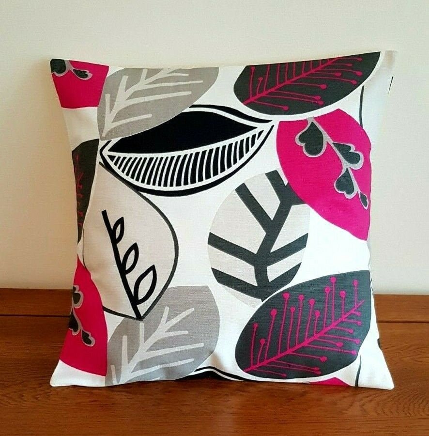Cushion Cover 10" 12" 14" 16" 17" 18" 20" 22" 24" Studio G Malena Fuchsia Pink Leaf Design Handmade 100% Cotton - CushionCoverAndDecor