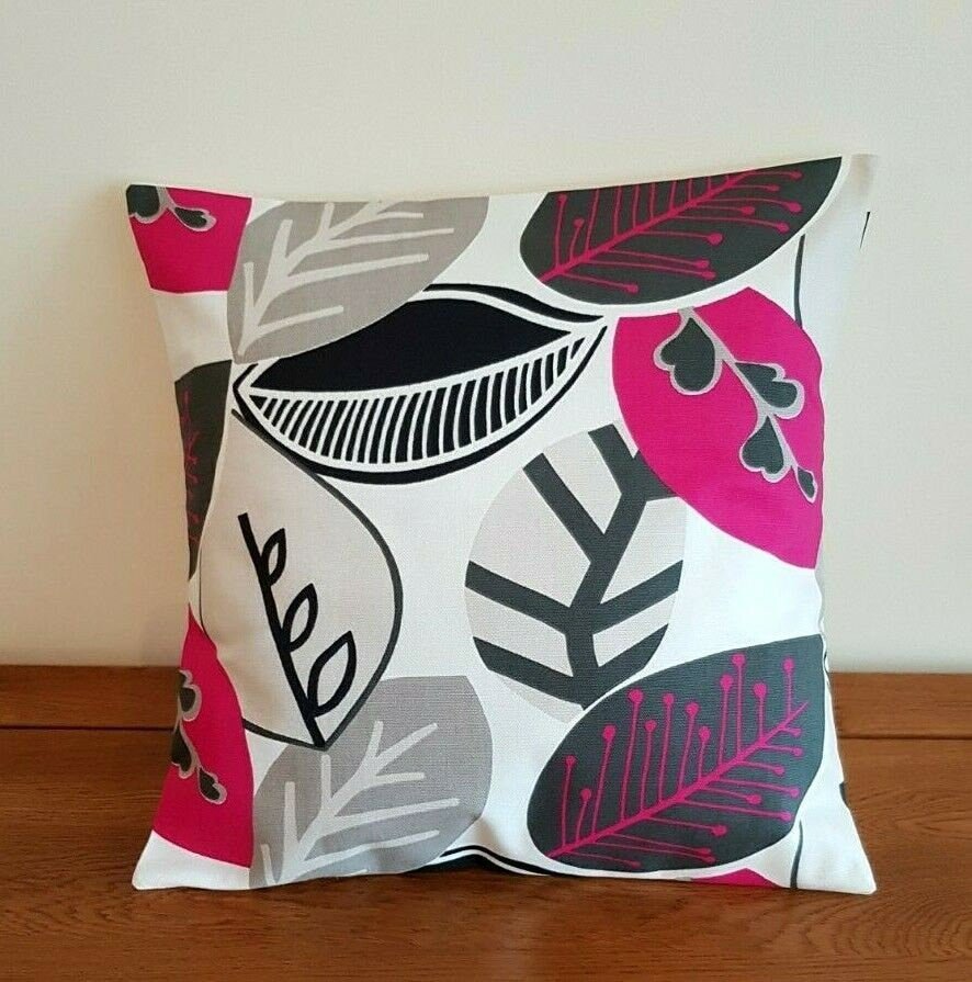 Cushion Cover 10" 12" 14" 16" 17" 18" 20" 22" 24" Studio G Malena Fuchsia Pink Leaf Design Handmade 100% Cotton - CushionCoverAndDecor