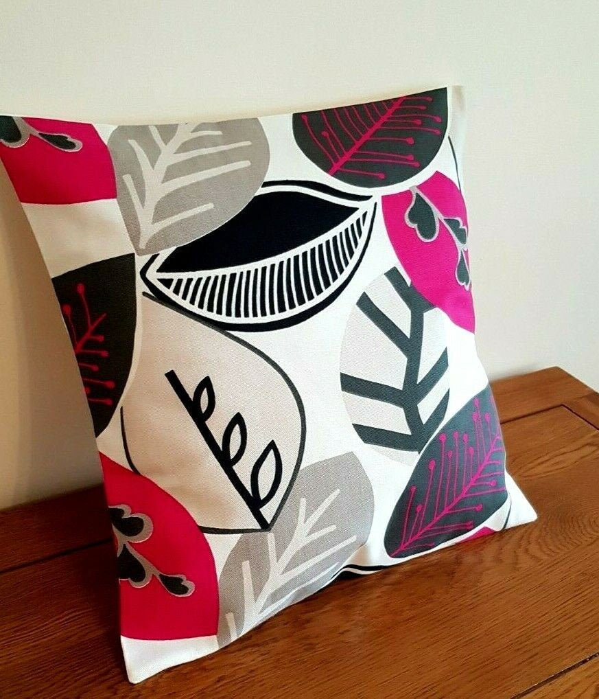 Cushion Cover 10" 12" 14" 16" 17" 18" 20" 22" 24" Studio G Malena Fuchsia Pink Leaf Design Handmade 100% Cotton - CushionCoverAndDecor