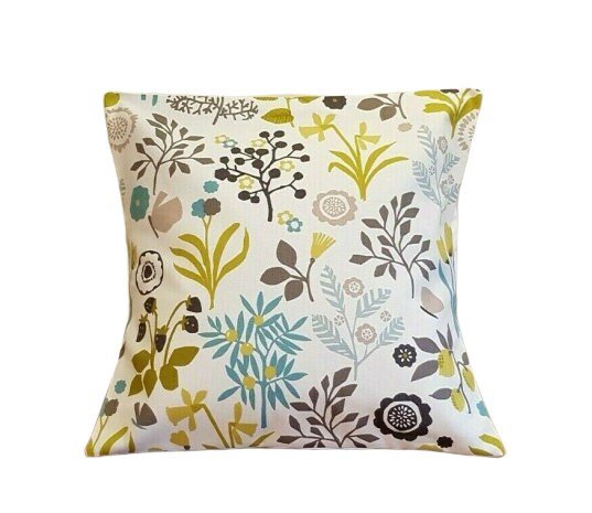 Cushion Cover Chartreuse Charcoal Green Blue Floral - CushionCoverAndDecor