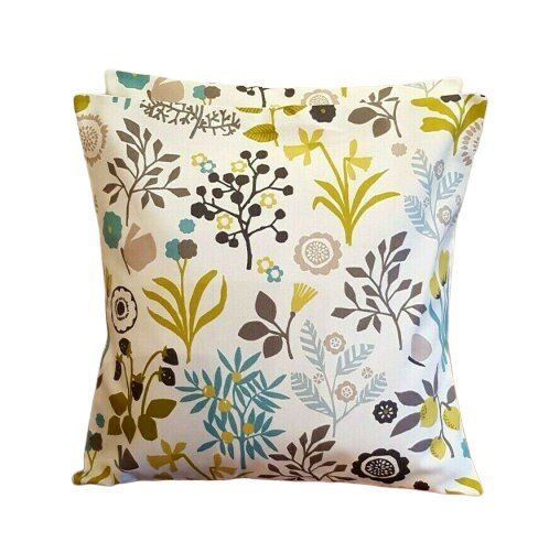 Cushion Cover Chartreuse Charcoal Green Blue Floral - CushionCoverAndDecor