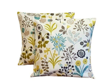 Cushion Cover Chartreuse Charcoal Green Blue Floral - CushionCoverAndDecor