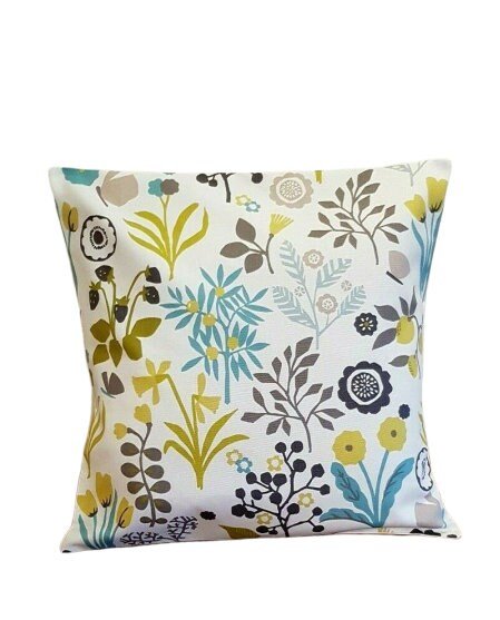 Cushion Cover Chartreuse Charcoal Green Blue Floral - CushionCoverAndDecor