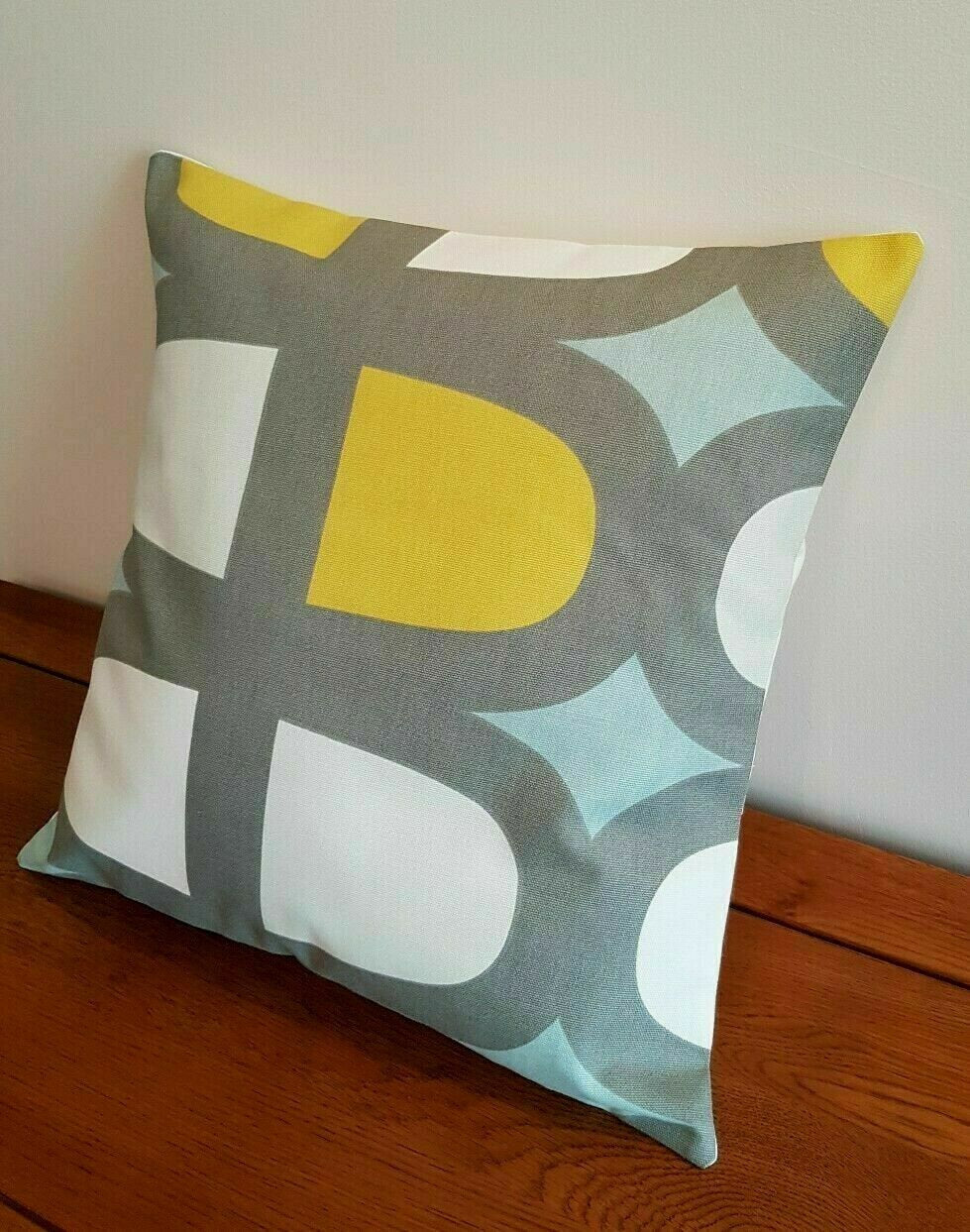 Cushion Cover Duck Egg Blue Yellow Grey Geometric , Geometric Pillow Cover 10" 12" 14" 16" 17" 18" 20" 22" 24" 26" Handmade 100% Cotton - CushionCoverAndDecor