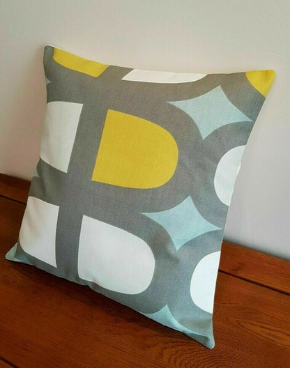 Cushion Cover Duck Egg Blue Yellow Grey Geometric , Geometric Pillow Cover 10" 12" 14" 16" 17" 18" 20" 22" 24" 26" Handmade 100% Cotton - CushionCoverAndDecor