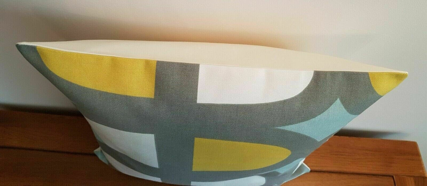 Cushion Cover Duck Egg Blue Yellow Grey Geometric , Geometric Pillow Cover 10" 12" 14" 16" 17" 18" 20" 22" 24" 26" Handmade 100% Cotton - CushionCoverAndDecor