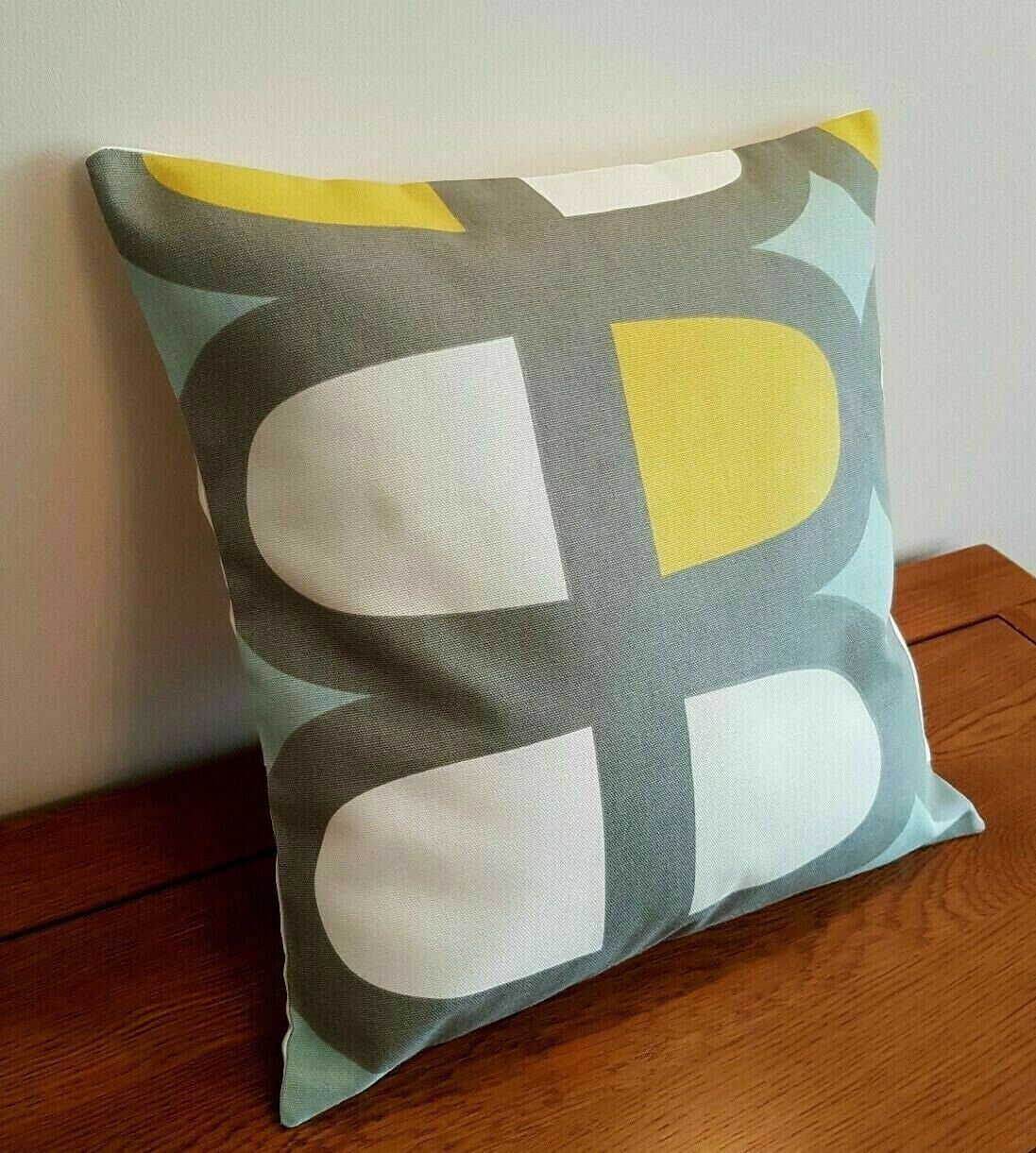 Cushion Cover Duck Egg Blue Yellow Grey Geometric , Geometric Pillow Cover 10" 12" 14" 16" 17" 18" 20" 22" 24" 26" Handmade 100% Cotton - CushionCoverAndDecor