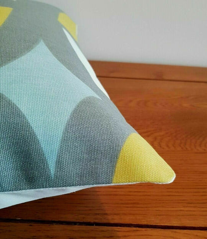 Cushion Cover Duck Egg Blue Yellow Grey Geometric , Geometric Pillow Cover 10" 12" 14" 16" 17" 18" 20" 22" 24" 26" Handmade 100% Cotton - CushionCoverAndDecor